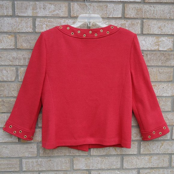 SIZE 10. ST. JOHN Collection coral crepe knit button up blazer. - Picture 3 of 16